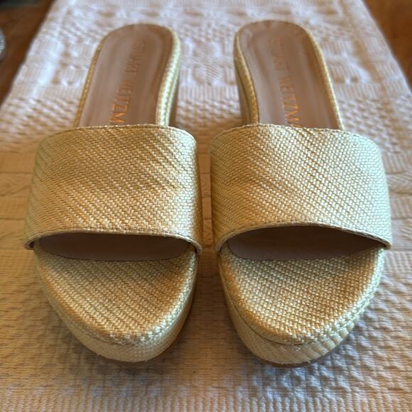 Stuart Weitzman Woven Wedge wheat Sandals 7 - Picture 5 of 9